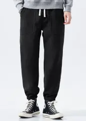 Mens Fleece Lined Sweatpants Winter Warm Running Outdoor Jogger Pants Regular Fit Black