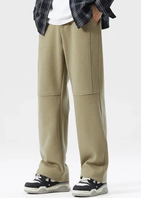 Mens Classic Fleece Casual Pants Relaxed Fit Khaki