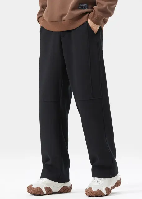 Mens Classic Fleece Casual Pants Relaxed Fit Black