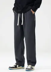 Men Elastic Waistband Track Pants Relaxed Fit Dark Grey