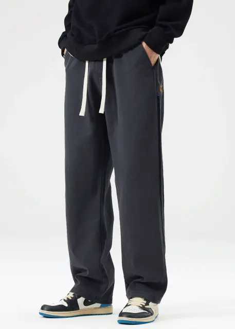 Men Elastic Waistband Track Pants Relaxed Fit Dark Grey