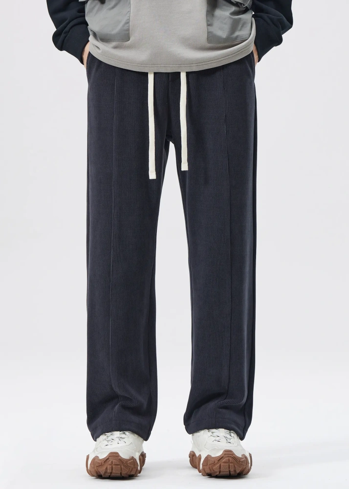 Men Corduroy Pants with Pockets Elastic Waist Casual Relaxed Fit Dark Grey