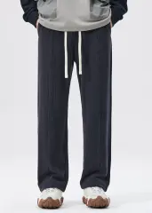 Men Corduroy Pants with Pockets Elastic Waist Casual Relaxed Fit Dark Grey