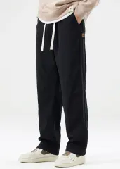 Men Elastic Waistband Track Pants Relaxed Fit Black
