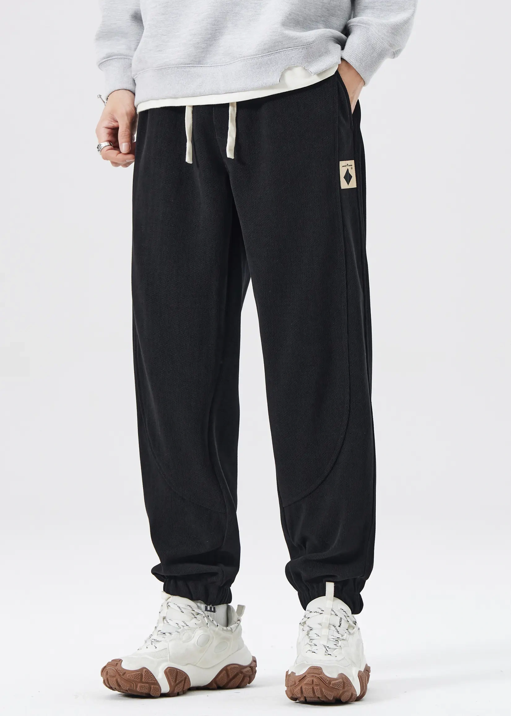 Fleece Lined Joggers for Men Winter with Pockets Relaxed Fit Black