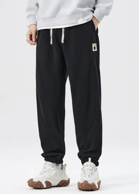 Fleece Lined Joggers for Men Winter with Pockets Relaxed Fit Black