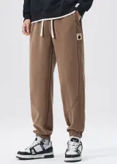 Fleece Lined Joggers for Men Winter with Pockets Relaxed Fit Khaki