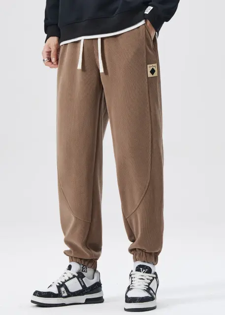 Fleece Lined Joggers for Men Winter with Pockets Relaxed Fit Khaki