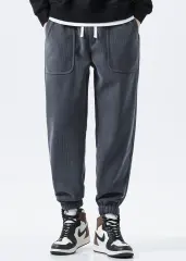 Mens Fleece Lined Sweatpants Winter Warm Running Outdoor Jogger Pants Regular Fit Natural Grey