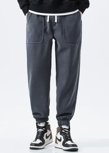 Mens Fleece Lined Sweatpants Winter Warm Running Outdoor Jogger Pants Regular Fit Natural Grey