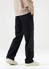 Men Elastic Waistband Track Pants Relaxed Fit Black