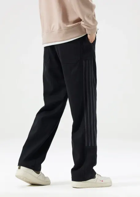 Men Elastic Waistband Track Pants Relaxed Fit Black