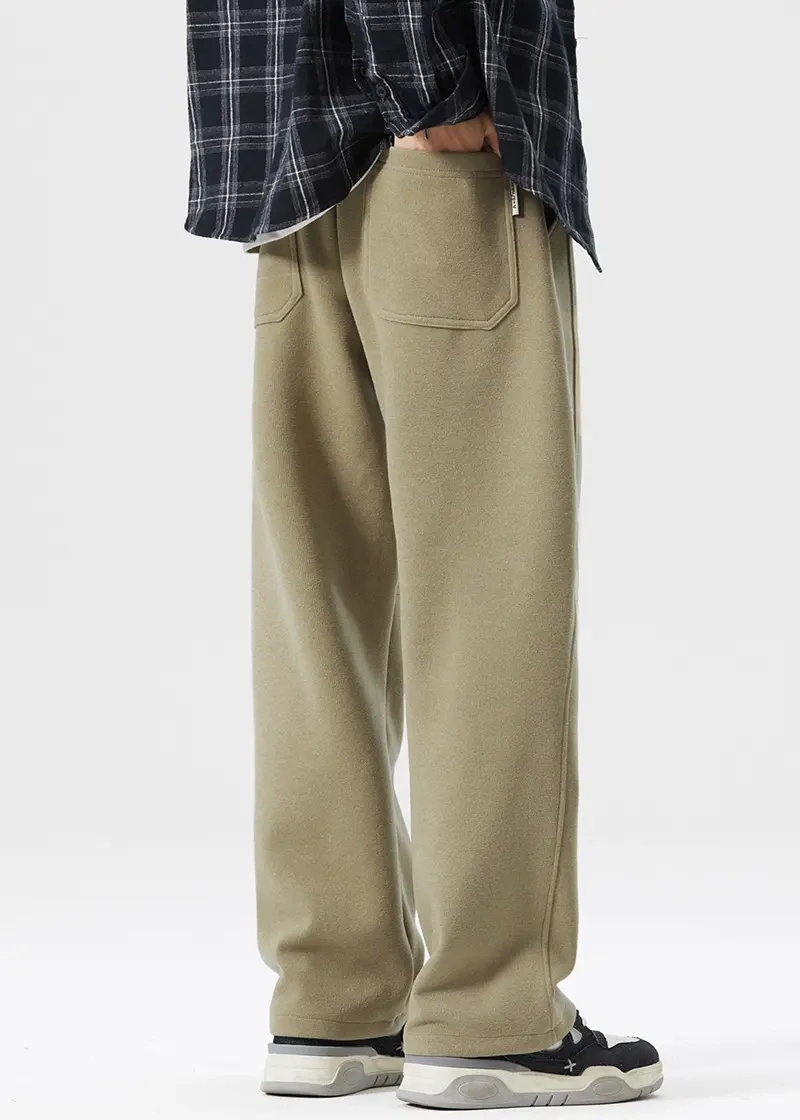 Mens Classic Fleece Casual Pants Relaxed Fit Khaki