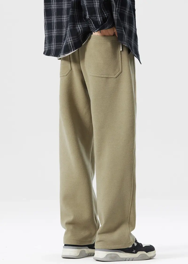 Mens Classic Fleece Casual Pants Relaxed Fit Khaki
