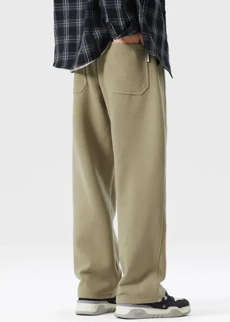 Mens Classic Fleece Casual Pants Relaxed Fit Khaki
