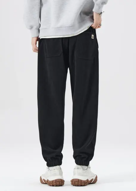 Fleece Lined Joggers for Men Winter with Pockets Relaxed Fit Black