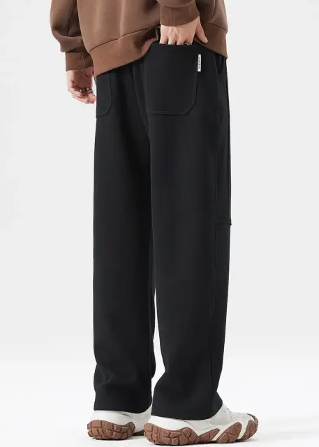 Mens Classic Fleece Casual Pants Relaxed Fit Black