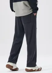 Men Corduroy Pants with Pockets Elastic Waist Casual Relaxed Fit Dark Grey