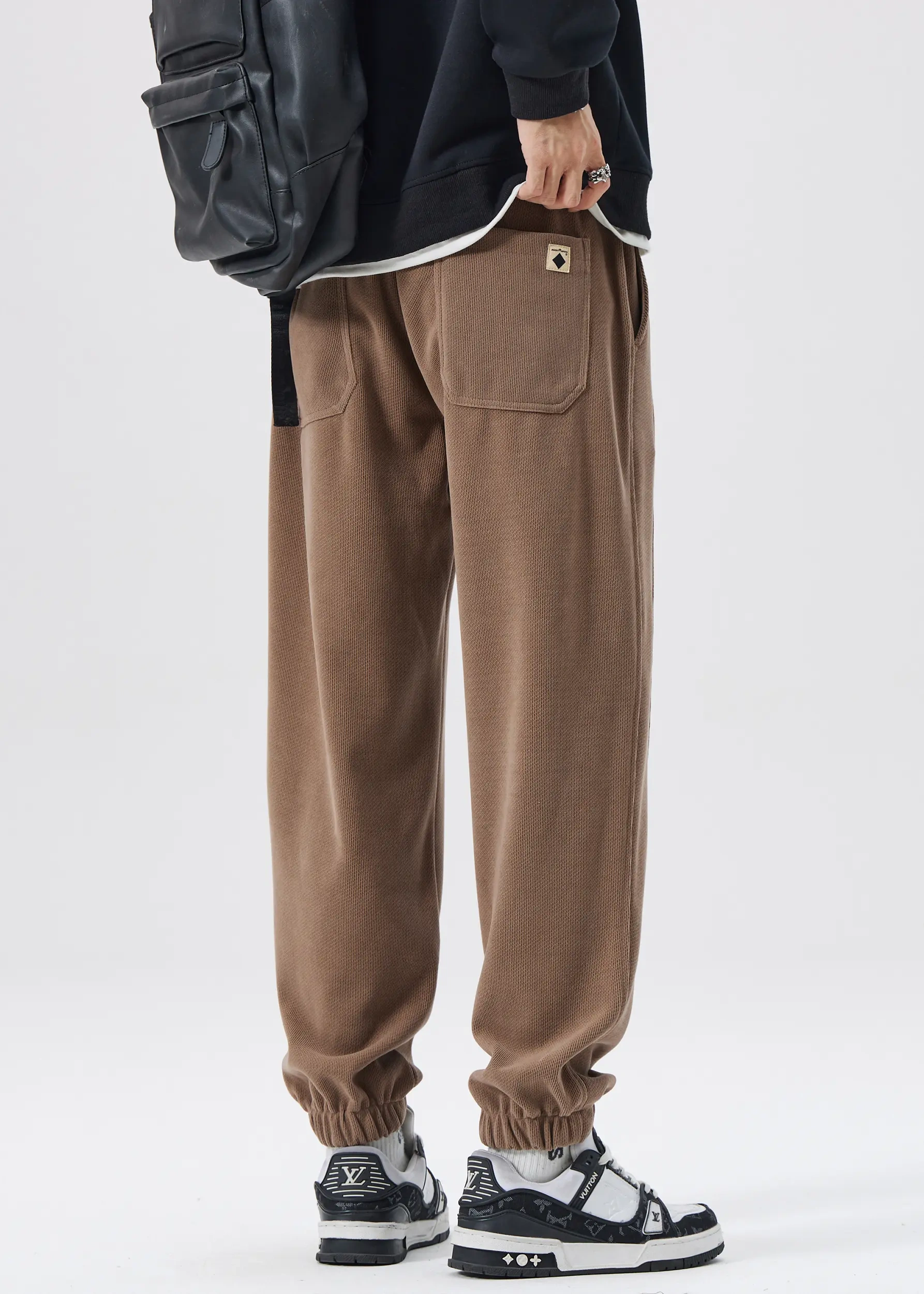 Fleece Lined Joggers for Men Winter with Pockets Relaxed Fit Khaki