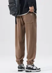 Fleece Lined Joggers for Men Winter with Pockets Relaxed Fit Khaki