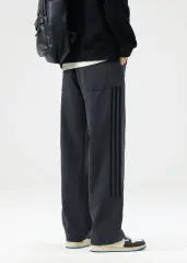 Men Elastic Waistband Track Pants Relaxed Fit Dark Grey
