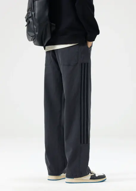 Men Elastic Waistband Track Pants Relaxed Fit Dark Grey