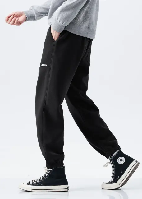 Mens Fleece Lined Sweatpants Winter Warm Running Outdoor Jogger Pants Regular Fit Black