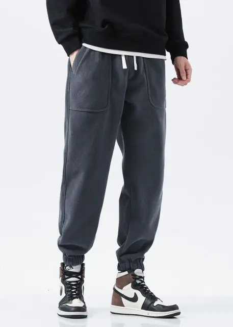 Mens Fleece Lined Sweatpants Winter Warm Running Outdoor Jogger Pants Regular Fit Natural Grey