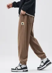 Fleece Lined Joggers for Men Winter with Pockets Relaxed Fit Khaki