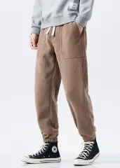 Mens Fleece Lined Sweatpants Winter Warm Running Outdoor Jogger Pants Regular Fit Khaki