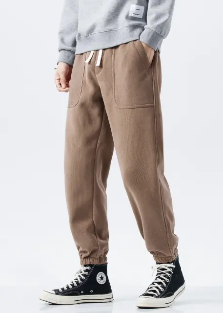 Mens Fleece Lined Sweatpants Winter Warm Running Outdoor Jogger Pants Regular Fit Khaki