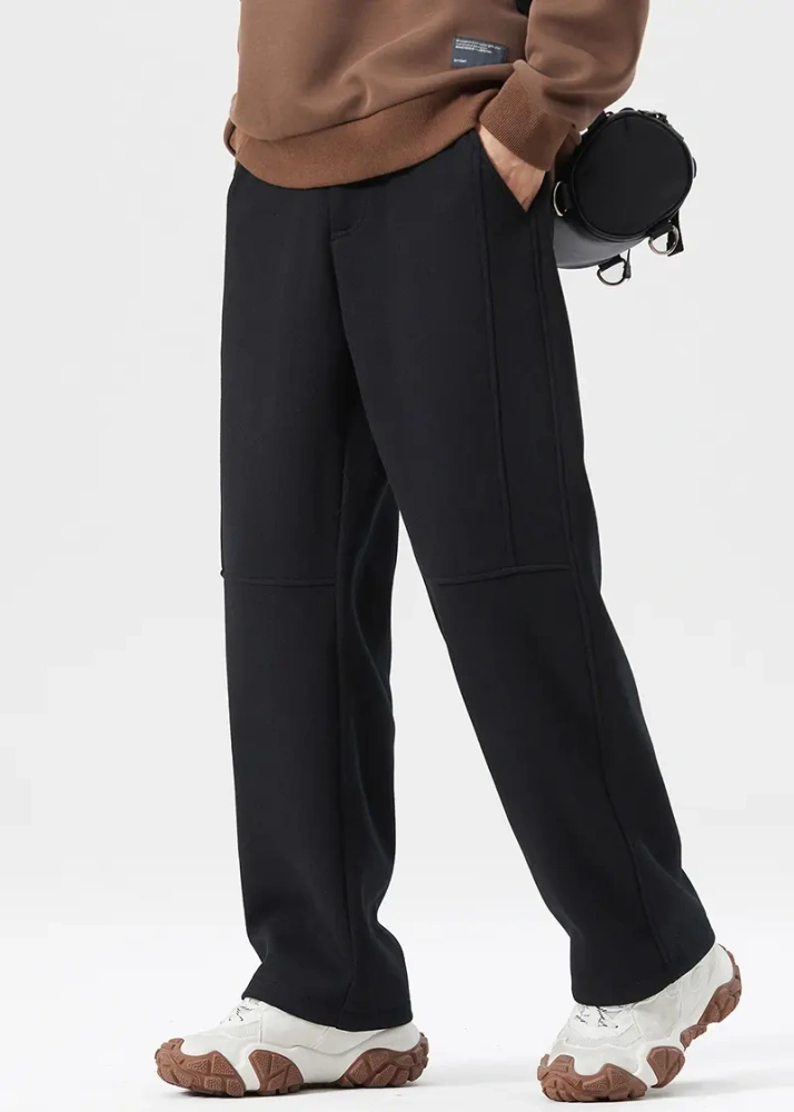 Mens Classic Fleece Casual Pants Relaxed Fit Black
