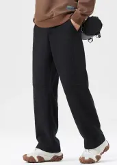 Mens Classic Fleece Casual Pants Relaxed Fit Black