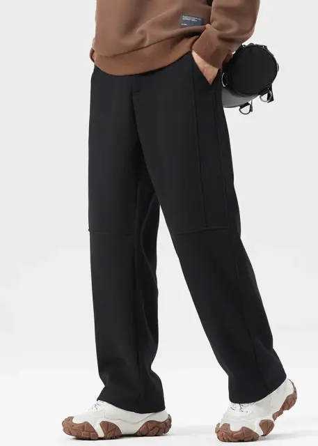 Mens Classic Fleece Casual Pants Relaxed Fit Black