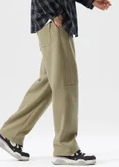 Mens Classic Fleece Casual Pants Relaxed Fit Khaki