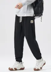 Fleece Lined Joggers for Men Winter with Pockets Relaxed Fit Black