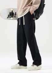 Men Elastic Waistband Track Pants Relaxed Fit Black