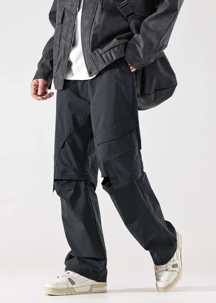 Mens Utility Convertible Hiking Pants Quick Dry Zip Off Travel Safari Pants Loose Fit Black