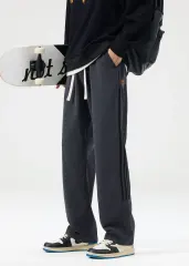 Men Elastic Waistband Track Pants Relaxed Fit Dark Grey