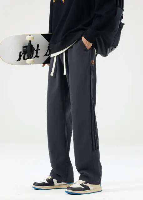 Men Elastic Waistband Track Pants Relaxed Fit Dark Grey