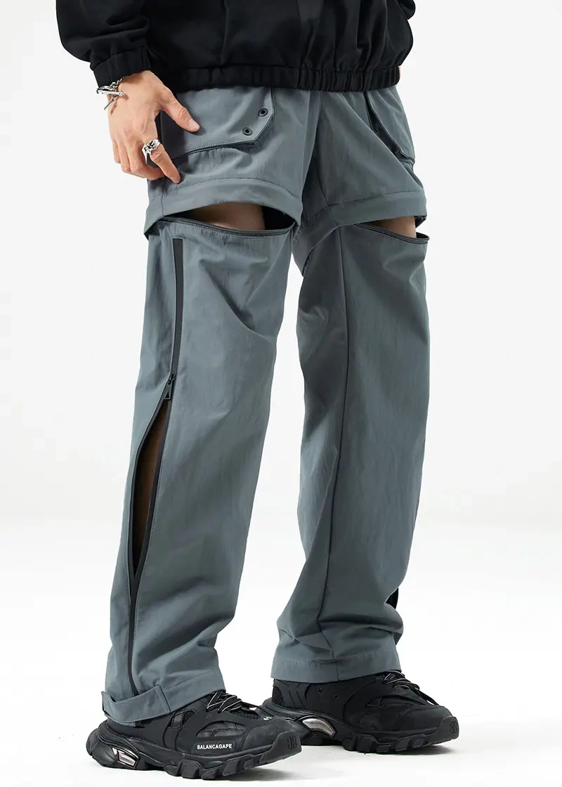 Mens Utility Hiking Pants Convertible Zip Off Fishing Motor Safari Travel Relaxed Fit Natural Grey