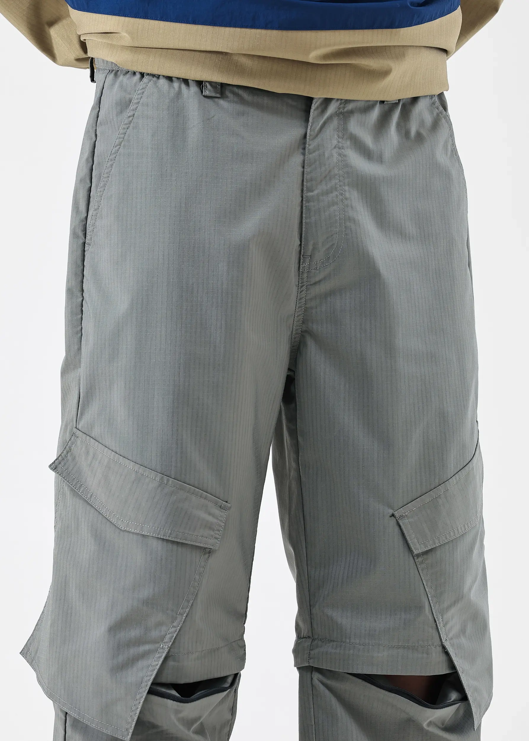 Mens Utility Convertible Hiking Pants Quick Dry Zip Off Travel Safari Pants Loose Fit Mid Grey