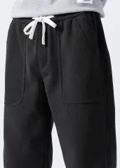 Mens Fleece Lined Sweatpants Winter Warm Running Outdoor Jogger Pants Regular Fit Black