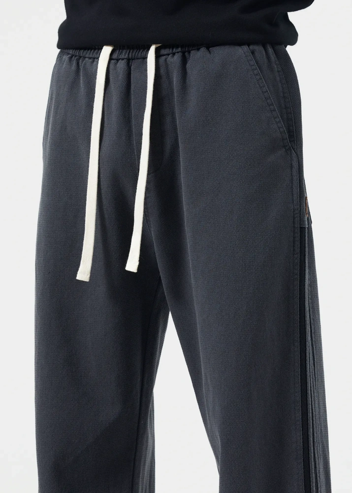 Men Elastic Waistband Track Pants Relaxed Fit Dark Grey