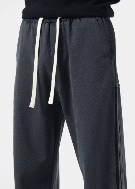 Men Elastic Waistband Track Pants Relaxed Fit Dark Grey