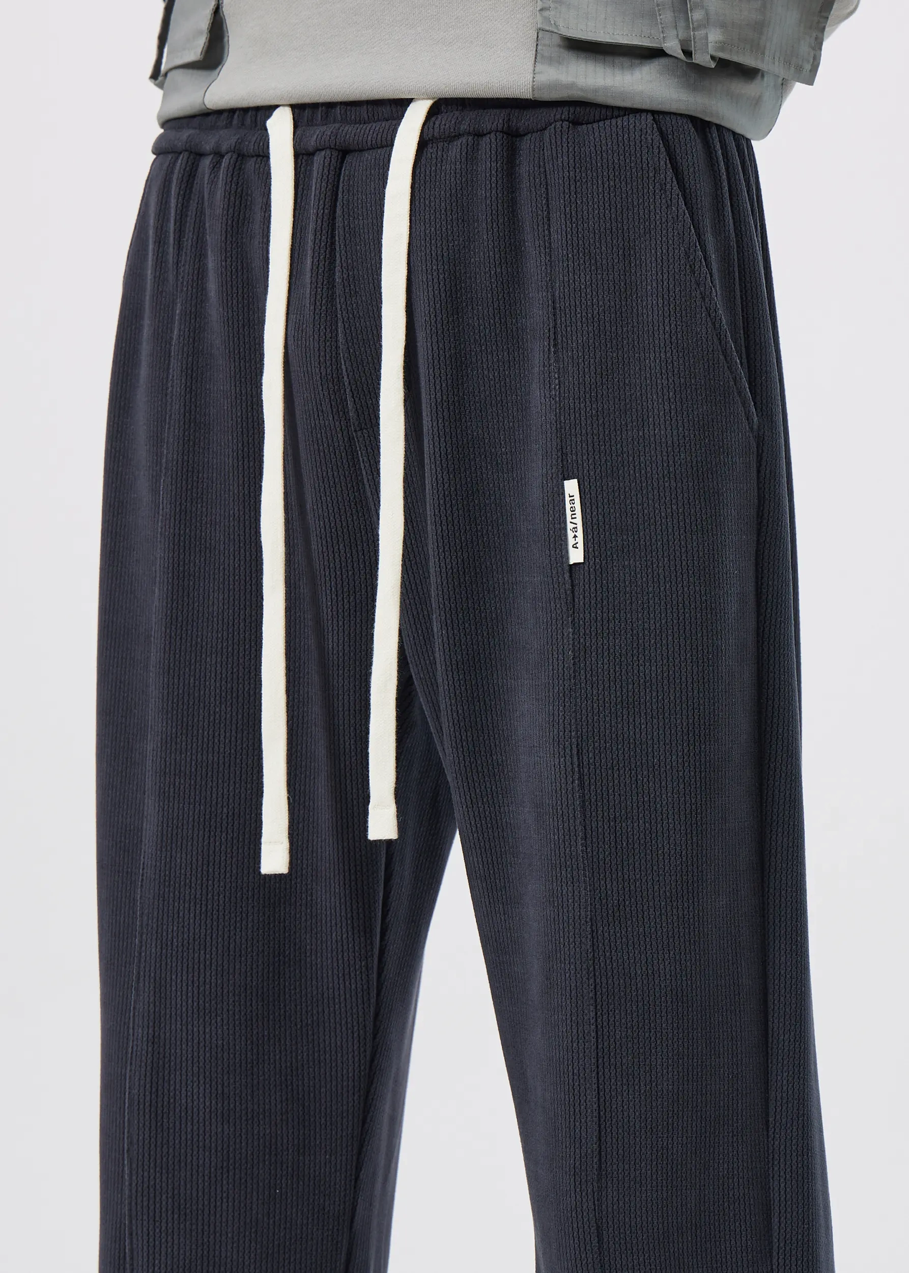 Men Corduroy Pants with Pockets Elastic Waist Casual Relaxed Fit Dark Grey