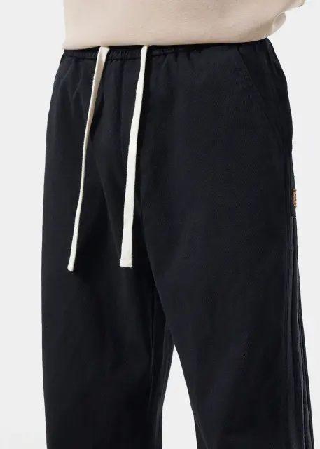 Men Elastic Waistband Track Pants Relaxed Fit Black