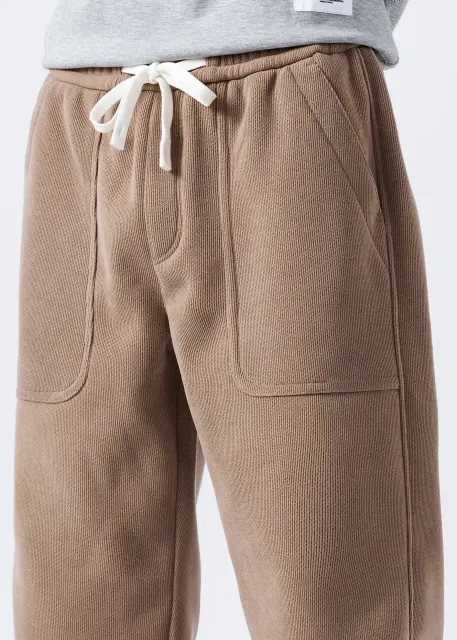 Mens Fleece Lined Sweatpants Winter Warm Running Outdoor Jogger Pants Regular Fit Khaki