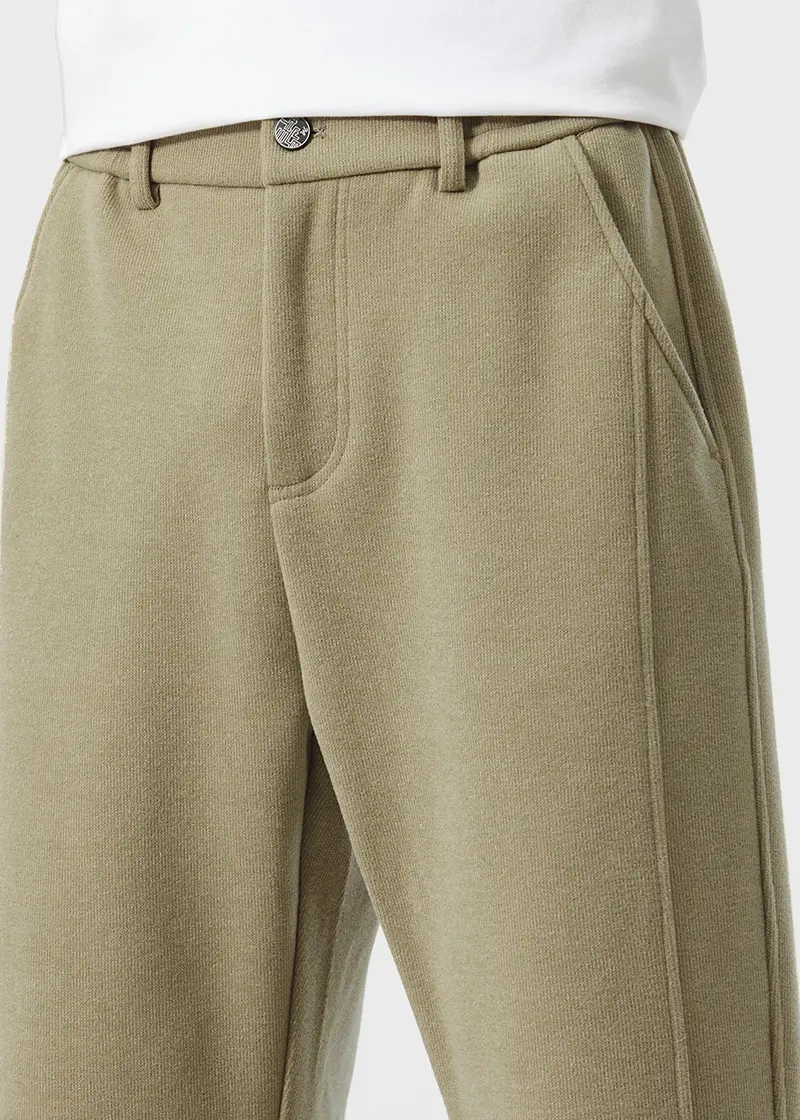 Mens Classic Fleece Casual Pants Relaxed Fit Khaki