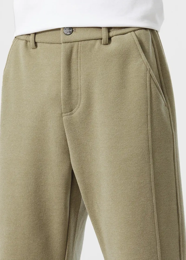 Mens Classic Fleece Casual Pants Relaxed Fit Khaki